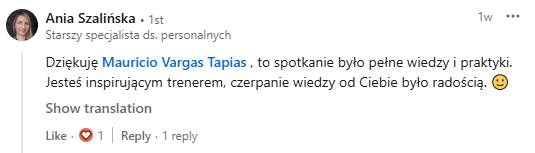 Opinia Ani Szalińskiej po warsztacie prowadzonym przez Mauricio Vargasa Tapiasa