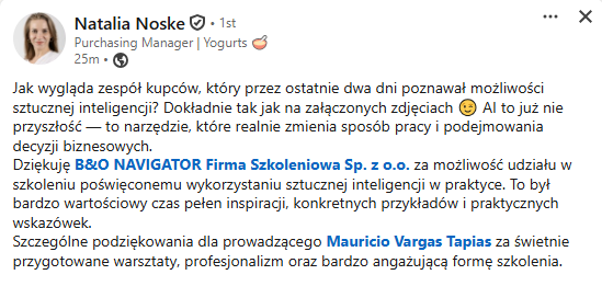 Opinia Natalii Noske po szkoleniu prowadzonym przez Mauricio Vargasa Tapiasa